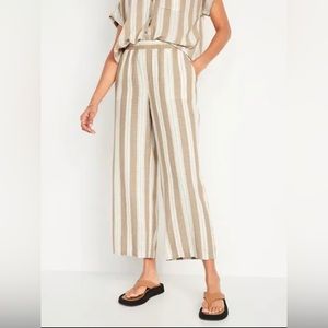 High-Waisted Striped Linen-Blend Wide-Leg Pants for Women